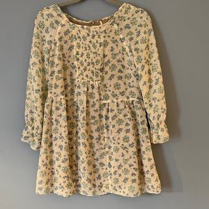 Free People Floral Cream and Blue Top Tunic Size 4 Like New Cotton Lined